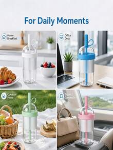 1pc 18oz Large Capacity Transparent Straw Water Bottle, Leak-Proof Portable, Office Essential, Suitable For Commuting And Outdoor Activities. Tea Cup, Coffee Cup. Durable, Minimalist, Fashionable, Practical Holiday Gift For Friends. - Multicolor - View 7