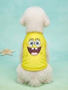 SpongeBob SquarePants | PETSIN 1件可爱浓眉、大白眼、印花牙齿宠物背心，柔软透气，亲肤，黄色猫狗宠物服装 - 黃色 - 查看 2