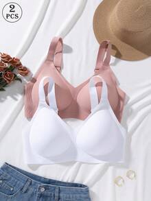 2pcs Jelly Glue Wireless Plus Size Bra With Adjustable Wide Strap, Seamless Back Closure With 4-Row Hooks For Enhanced Support And Cup Stability, Suitable For Commuting, Daily Wear, Home, Sports And Multiple Occasions, Plus Size Women's Bra - Multicolor - View 2