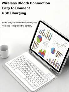 TIANYIMING Tablet Protective Case, Detachable Wireless Bluetooth Keyboard, Keyboard Cover Compatible With IPad 5th/6th/7th/8th/9th/10th/11th Gen (A16), Pro 11/Pro 12.9/Pro 13, Air 1/2/3/4/5/6/11/13 / Galaxy Tab Series Models / MatePad Series Models / Honor Pad Series Models / Pad Series Models / Pad Series Models / Tab Series Models / Xiaoxin Tab Series Models / IdeaTab Series Models - Grey - View 3