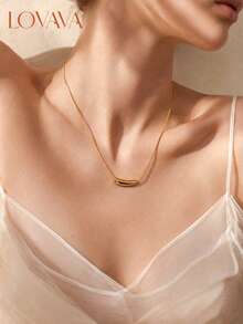 18K Gold PVD Vacuum Plated Stainless Steel Curved Tube Water Drop Pendant Necklace, Women's Minimalist Luxury Smile Curve Collarbone Chain, Niche High-End Versatile Layering, Daily Commute Date Gift - Gold - View 6