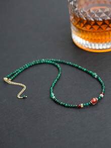 [VE]1pc High-Quality Natural Malachite Necklace & Bracelet, Vibrant Colors Like Peacock Feathers, Symbolizing Beauty And Prosperity, Wearing Malachite Not Only Enhances Personal Charm But Also Brings Good Luck, Wealth And Happiness, Making Life More Colorful. Natural Jewelry Color Random - Necklace - View 3
