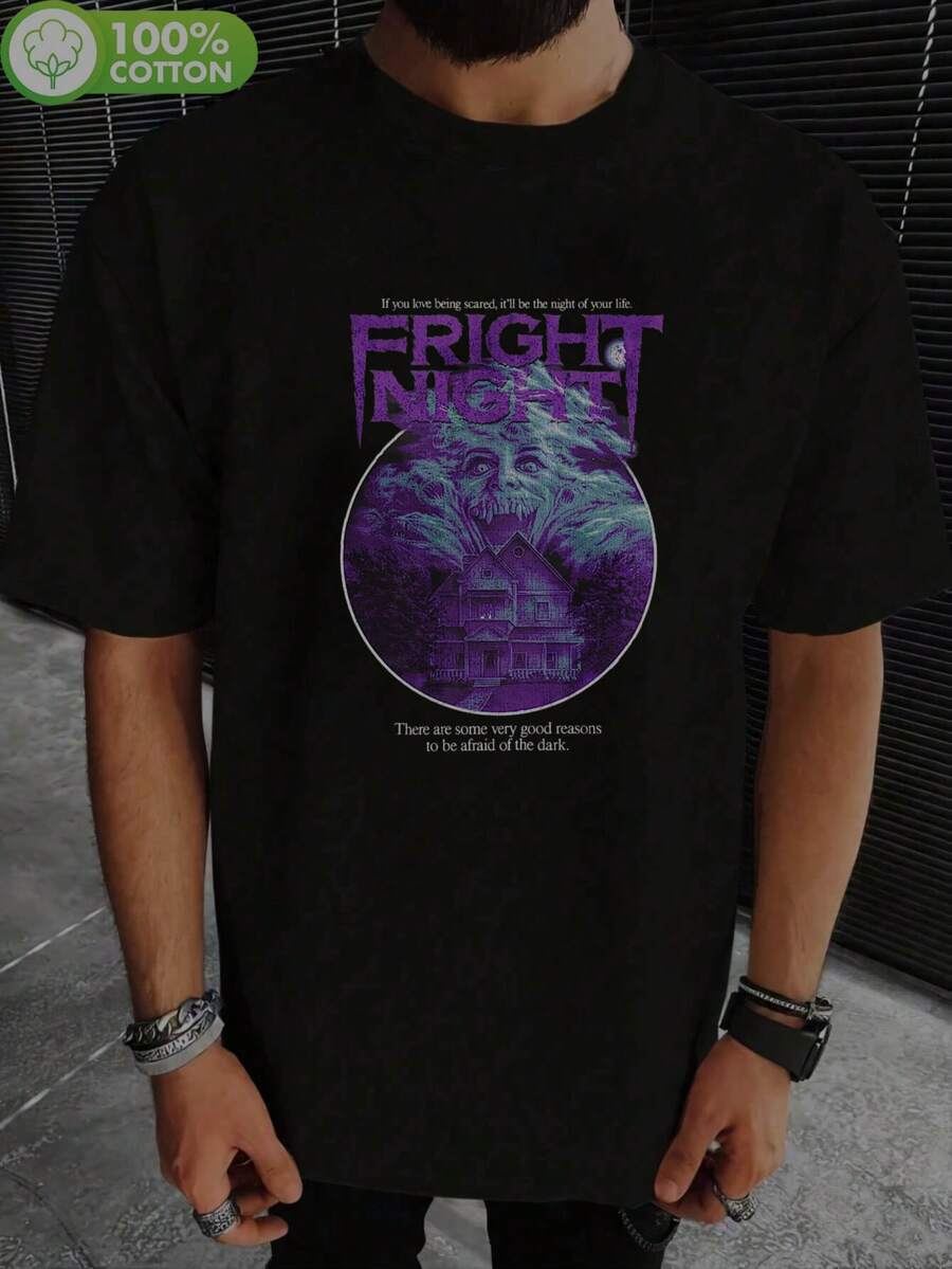 Camiseta negra de cuello redondo para hombre con la imagen de la clásica película de terror "Fright Night", disponible en todas las tallas. - Negro - Ver 1
