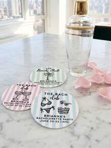 Personalized Custom Text Party Stickers, Circular Champagne Glass Labels, Beach-Themed Bridal Party Decorations, Custom Bach Party Small Gift Stickers. - Multicolor - View 6
