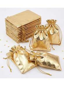 8pcs Gold Drawstring Pouches, Suitable For Jewelry, Christmas Party Favors, Theme Party, Storage Bags, Desktop Decor - Multicolor - View 7