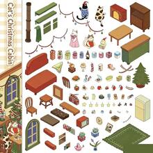 Christmas Gift House With Tweezers 3D Stereoscopic Landscape Sticker Set, DIY Christmas Miniature Scene Collage Craft Material Kit, PET Planner Decoration Collage Elements Christmas Gift House 3D Stereoscopic Landscape Sticker Set, DIY Miniature Scene Handmade Paper Art - A - View 6