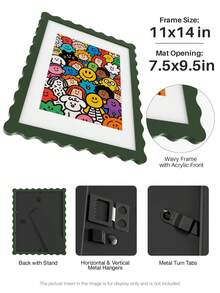 1pc Scallop Picture Frame Available In Multi Color/Size With White Mat, Wave Edge Photo Frame For Children's Gift, 11x14/8x10/6x8/5x7/4x6 Inch, Blue/Red/Yellow/Green/Black/White - Scalloped Picture Frame - View 36