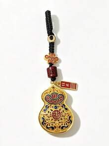 1pc Alloy Enamel Gourd Keychain, Vintage Chinese Style Lucky Blessing Wealth Pendant, Braided Rope Key Ring, Car Bag Charm, Holiday Gift Accessory - Multicolor - View 10