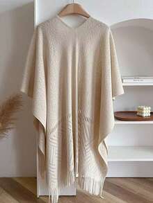 1pc Women's Hollow Design Lightweight Shawl, Bohemian Style Cardigan, Suitable For Travel And Office Air-Conditioned Room, Warm Knitted Cape Blanket - Apricot - View 2