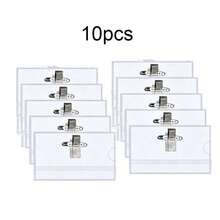 100/50/36/24/10/5/2pcs Fun Name Badge Clips & Pins (9 X 5.6cm) – Transparent Plastic Horizontal ID Badge Holders, Suitable For Office, School And Conferences; Durable PVC Material, With Clip/Pin Combination Attachment And Reinforced Badge Holder. - A - View 4