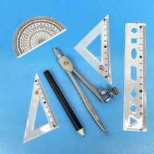 Plastic Laminated Iron Compass Student Compass Transparent Ruler 4-Piece Set Learning Stationery Student Drawing Set - Multicolor - View 1