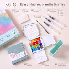 16-Color Solid Watercolor Gift Set, Pure And Delicate Colors With Rich Layering, Smooth Lines And Comfortable Grip, 4-In-1 Water Bucket + Paint + Palette + Brush, Portable For On-The-Go Creation, Back To School - Multicolor - View 2