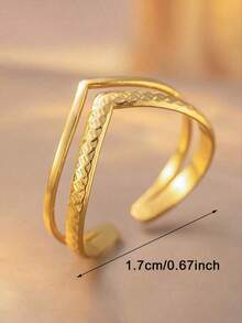 RAYQUEEN 1pc Stainless Steel 18K Gold Plated Elegant Geometric Oval Line Open Ring, Suitable For Women's Daily Wear - Gold - View 5