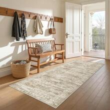 Alfombra de pasillo antideslizante para dormitorio, alfombra lavable con reverso de goma - Alfombra suave de pelo corto para cocina, lavandería, baño (61 x 244 cm, beige/marfil) - Marrón - Ver 7