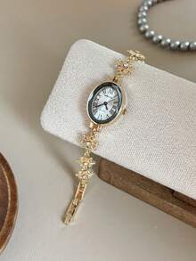 1件金色橢圓形女款石英手錶，優雅時尚，適合日常配戴，生日、畢業禮物，休閒聚會與宴會 - 金色 - 查看 3