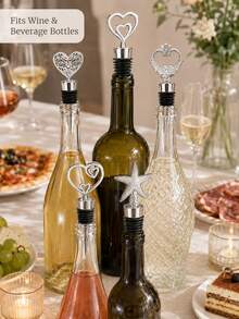 2pcs/5 Styles Decorative Wine Bottle Stoppers, Elegant Heart & Star Design, Suitable For Beverage Bottles, Home Dining, Birthday Parties & Gatherings - Multicolor - View 4