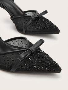 Middle East Mule Shoes Apricot Woven Pointed Toe Closed Toe Open Back Slingback Thin Heel High Heels - Black - View 4