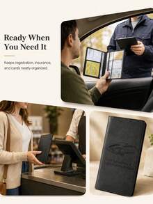 PU Leather Car Registration And Insurance Document Holder, Car Accessories, Car Registration And Insurance Card Holder, Travel Car Document Storage Box Glove Box Organizer Car Insurance Folder, Car Glove Box Organizer Car Miscellaneous Storage Box Organizer, Unisex (Black) - A - View 2