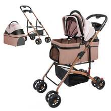 Pet Stroller With 4 Swivel Wheels With Brakes, Load Capacity 30 Kg, Cat Stroller, Removable Stand, Storage Basket Cushion For Small/Medium Dogs - Khaki - View 4