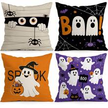 4pcs Cartoon Fun Halloween Pattern Single-Sided Printed Pillow Covers/Cushion Covers, Multi-Scene Atmosphere Decoration Pillow Covers Suitable For Living Room Sofa Bedroom, Without Pillow Insert, 40x40cm/45x45cm/50x50cm - Multicolor - View 2