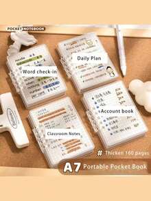 Easy-To-Use Transparent Loose-Leaf Notebook, Includes 80 Detachable Pages, Designed As A Mini Notebook With Lined Grid, Perfect For School And College Notes, Or Back To School Use. School Supplies - A7 Binder Notebook - View 5