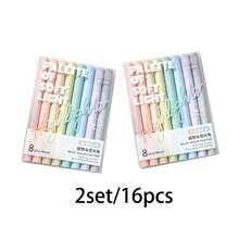 16pcs Soft Color Fluorescent Markers, 8 Colors, Axe-Shaped Ultra-Soft Tip, Quick-Drying Ink, Suitable For Textbook Highlighting, Planner Marking, Art Painting - Sets - View 5