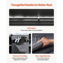 Rooftop Tent Hard Shell, 2-3 Person Aluminum Roof Top Tent Hardshell With Tri-Color LED Light, Thick Mattress & 1 Window, Waterproof Windproof Overland Camping Car Roof Rack For Jee P SUV Pickup - A - View 5