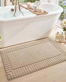 DEXI Tapete para Baño 40 x 60 cm, Alfombra de Baño Antiderrapante, Tapetes de Baño Supersuave y Absorbente, Lavable a Máquina, Blanco - Beis - Ver 8