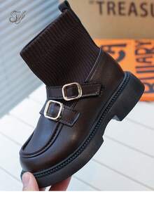 1 Pair Fashionable Cute Bow PU Pearl Hook & Loop Girls' Shoes, Comfortable Versatile Mary Jane Loafers, Suitable For Outdoor Daily Party School, Spring/Autumn - Brown - View 5