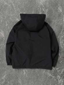 1pc Tween Boy Teen Winter Casual Thermal Lined Thick Zip-Up Hooded Jacket - Black - View 2