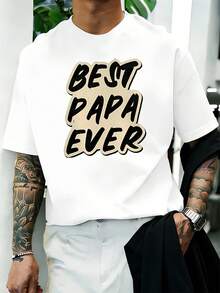 T-Shirt For Men "Best Papa Ever" Autunno, Girocollo, Vestibilità Ampia, Casual, Comoda, Stampa Grafica Unica - White - View 6