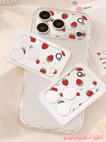 1pc Strawberry Pattern Lens Protector, Compatible With Phone 17 Pro/17 Pro Max, Cute & Exquisite Lens Decoration, Enhances Phone Overall Texture, More Atmosphere For Casual Photography, Tempered Glass High Definition Full Coverage, Scratch-Resistant & Wear-Resistant, Compatible With Phone Cases, Fashionable Small Gift For Girlfriend/Best Friend - Clear - View 3