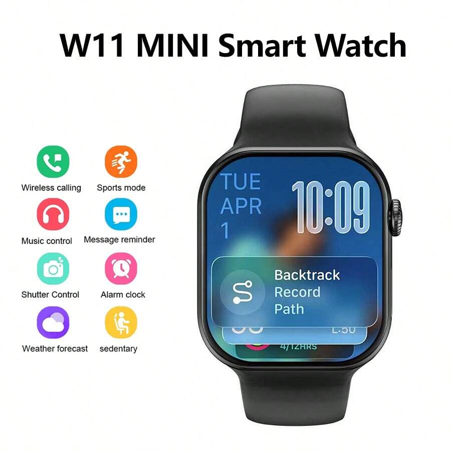 PANDA Nuevo reloj inteligente con pantalla a color táctil de alta definición, compatible con iOS/Android, resistente al agua IP68 para nadar, compatible con varios idiomas y esferas, recordatorio de llamadas y mensajes, podómetro, control de música, modos deportivos, adecuado para uso diario y como regalo (Reloj 11 MINI) - Negro - Ver 1