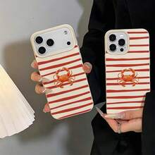1pc TPU Material Fresh Red Striped Crab Pattern Phone Case Suitable For IPhone 17 Pro Max/17/16 Pro Max/15/13/12/11/ S20 FE/A15/S24/A55/ Note 11/Note 12/Note 13 Pro Full Coverage Anti-Drop Soft Shell Phone Protective Cover - White - View 6