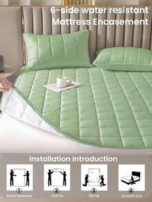 1件裝防水六面拉鍊床墊保護套，淺綠色床墊套，深口袋式床單，舒適貼合，適用12英吋厚床墊，透氣靜音防塵，適用單人/雙人/加大/特大床墊，親膚材質，可機洗 - 淺綠色(30笠高) - 查看 5