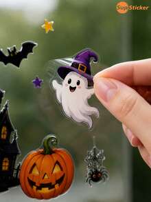 SUPSTICKER 1PC Cute Ghost Halloween Wall & Window Sticker, Self-Adhesive Removable PVC Decal For Home Party Decor, 3 Styles - Multicolor - View 4