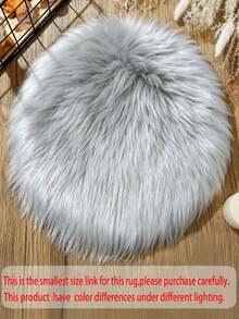 1pc Grey Long Plush Small Round Decorative Rug, Round Faux Fur Sheepskin Carpet, Fluffy Machine Washable Small Rug, Suitable For Nail Table, Makeup Display Decoration, Various Photo Props, Home Decor Minimalist Ins Style Decorative Rug, All Seasons - Grey - View 4