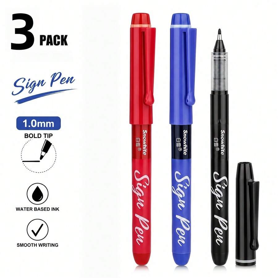 3 buah Pulpen Tinta Cair Ujung Tebal Warna Netral, Pulpen Ballpoint Tinta Hitam/Biru/Merah 1.0MM, Untuk Menggambar, Mencoret-coret, dan Penggunaan Kantor - 3 - View 1