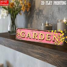 1pc 2D Flat Vintage Pink "Garden" Iron Wall Hanging Sign - Country Style Home Decor, Suitable For Entryway Or Living Room, Pre-Drilled Holes As Shown In Size Chart - Multicolor - View 7