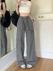 Women's American Style Cargo Pants, Cool & Edgy New High-Waist Wide-Leg Trousers For Summer - Grey - View 1