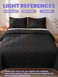 1pc Summer Lightweight Quilted Cooling Blanket, Solid Color Curved Grid Soft Quilt, Breathable And Cool All Night, Ultra Soft And Comfortable, Fits All Bed Sizes, Ideal For Bedroom And Dorm Decor (Pillow And Pillowcase Not Included) - Black - View 9