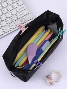 1pc Black Large Capacity Minimalist Pencil Case Back To School Stationery Storage Bag Student Supplies - Black L - View 4