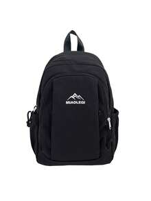Dedoo Mochila con cremallera, bolsillos laterales, letras aleatorias, gran capacidad, mochila escolar para estudiantes, campus universitario, mochila casual sencilla para volver a la escuela - Negro - Ver 3