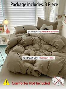 Blue And White Color Block Washed Polyester Skin-Friendly 3 PiecesDuvet Cover Set - Maroon - View 7