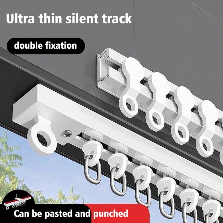 1pc Universal Curtain Track Kit For Ceiling And Wall Mounting With Quiet Sliding And Free Assembly - Dual Fixing 4-In-1 Self-Adhesive And Drill-In Curtain Rail, Easy Installation, Suitable For Bathroom, Window Curtains, Room Dividers, Cabinets And More - 1PC - View 1