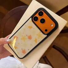 1pc Autumn/Winter Pale Yellow Maple Leaf Aesthetic Phone Case Compatible With Apple 17 Pro Max Premium Protective Cover - Black - View 3