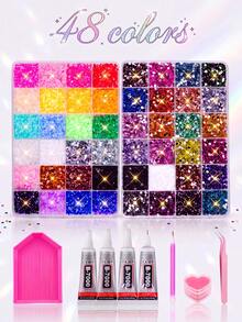 ZUI DREAM Bedazzling Kit With Rhinestones For DIY Diamond Art, 48 Colors 3mm Flatback Y2K Resin Jelly Rhinestones Set With B7000 Glue & Tools, Crafts Gifts - Rhinestones - View 7