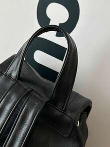 Dedoo Mochila con cordón,Decoración de remaches de unicolor,Doble bolsillo delantero,Gran capacidad,Mochila escolar,Campus universitario,Mochila de estudiante punk genial - Negro - Ver 8
