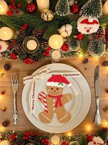 20pcs Gingerbread Man-Shaped Napkins-Disposable Paper Table Decorations For Christmas. Suitable For Holiday Parties And Christmas Table Settings; Durable, Lightweight, And The Perfect Christmas Party Essential. - Multicolor - View 2