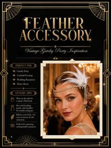 1pc Vintage 1920s Flapper Feather Headband, Long Rhinestone Tassel Gatsby Women's Evening Party Headpiece - Rhinestones - View 4
